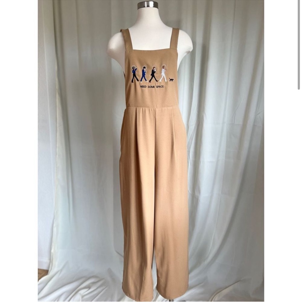 Miss Patina London Need Some Space Beatles Overall Jumpsuit Tan Size Small
